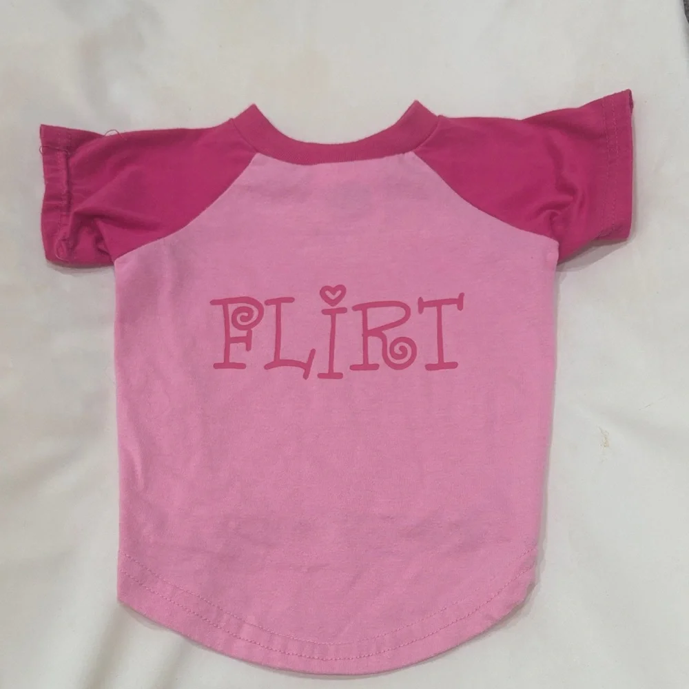 Pink Raglan 'Flirt' Puppy Tee - Short Sleeve Dog Shirt